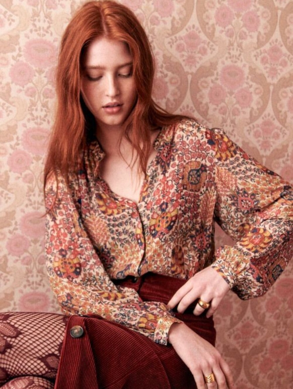 [Sezane] Irina Shirt in Pastel Forest, Size 38/6, Part Silk